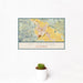 12x18 St. Helena California Map Print Landscape Orientation in Woodblock Style With Small Cactus Plant in White Planter