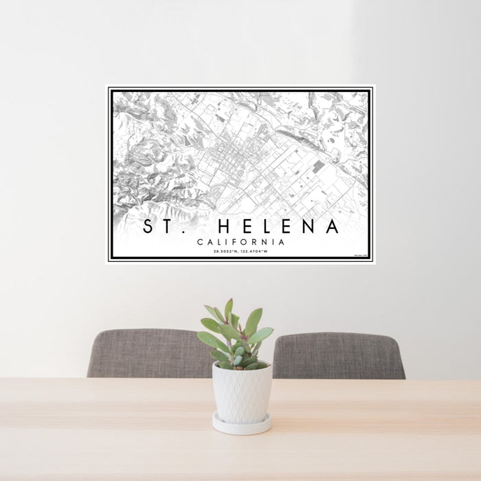 24x36 St. Helena California Map Print Lanscape Orientation in Classic Style Behind 2 Chairs Table and Potted Plant