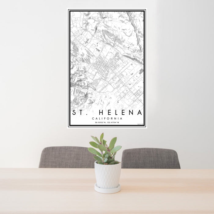 24x36 St. Helena California Map Print Portrait Orientation in Classic Style Behind 2 Chairs Table and Potted Plant