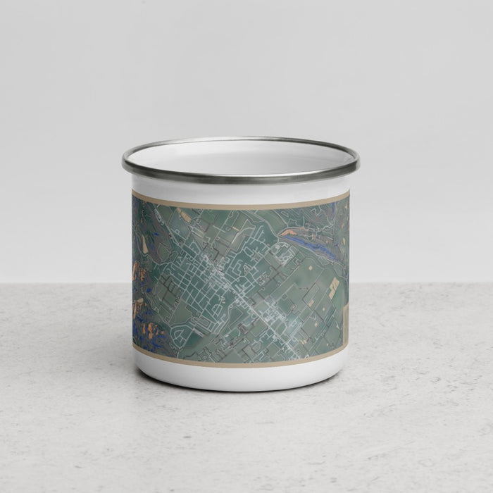 Front View Custom St. Helena California Map Enamel Mug in Afternoon