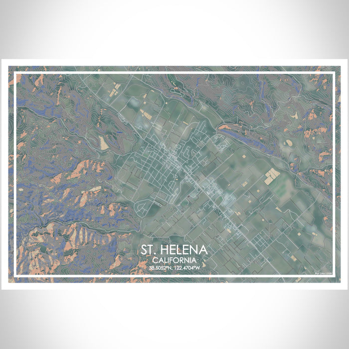 St. Helena California Map Print Landscape Orientation in Afternoon Style With Shaded Background