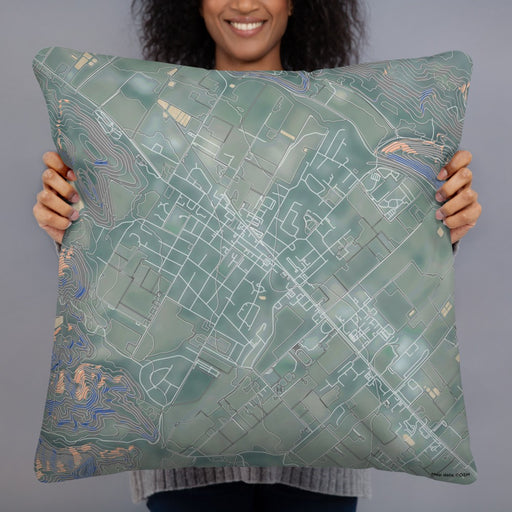 Person holding 22x22 Custom St. Helena California Map Throw Pillow in Afternoon