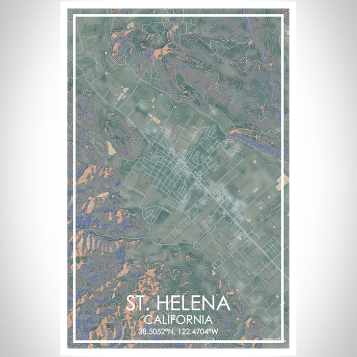 St. Helena California Map Print Portrait Orientation in Afternoon Style With Shaded Background