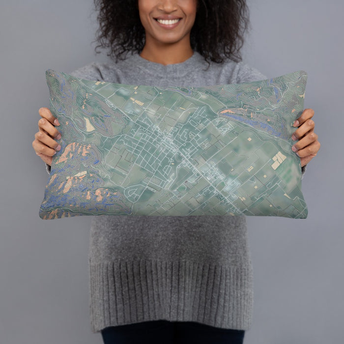 Person holding 20x12 Custom St. Helena California Map Throw Pillow in Afternoon