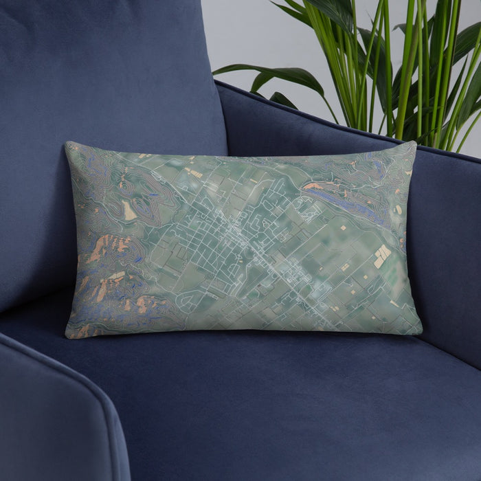 Custom St. Helena California Map Throw Pillow in Afternoon on Blue Colored Chair
