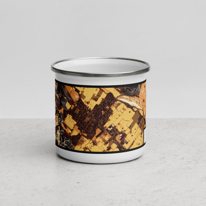 Front View Custom St. Helena California Map Enamel Mug in Ember