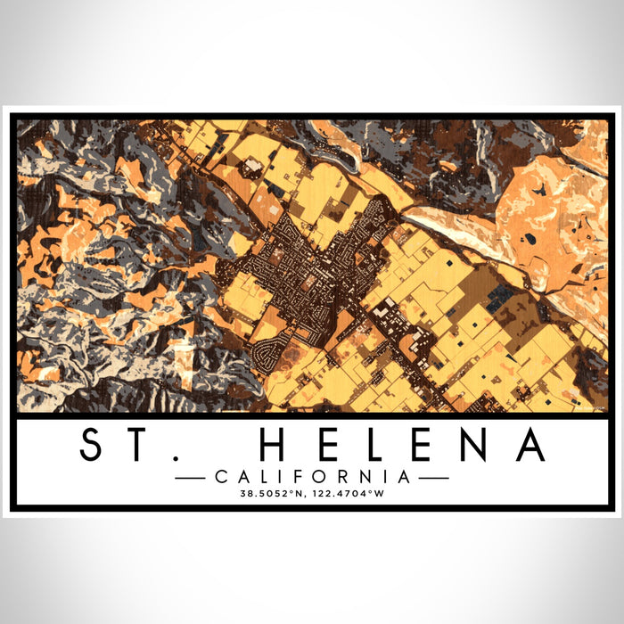 St. Helena California Map Print Landscape Orientation in Ember Style With Shaded Background