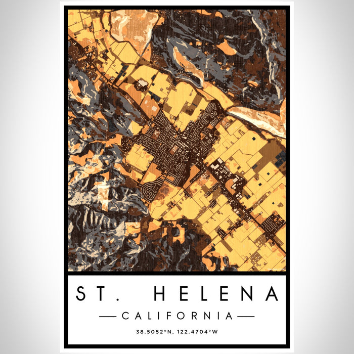 St. Helena California Map Print Portrait Orientation in Ember Style With Shaded Background