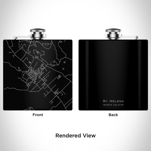 Rendered View of St. Helena California Map Engraving on 6oz Stainless Steel Flask in Black