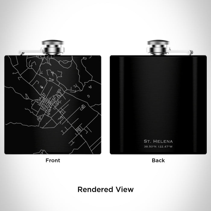 Rendered View of St. Helena California Map Engraving on 6oz Stainless Steel Flask in Black