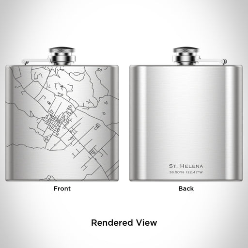 Rendered View of St. Helena California Map Engraving on 6oz Stainless Steel Flask