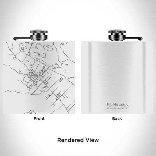 Rendered View of St. Helena California Map Engraving on 6oz Stainless Steel Flask in White