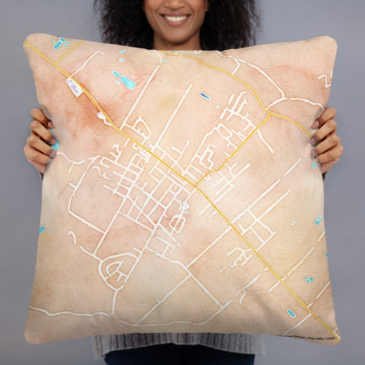 Person holding 22x22 Custom St. Helena California Map Throw Pillow in Watercolor