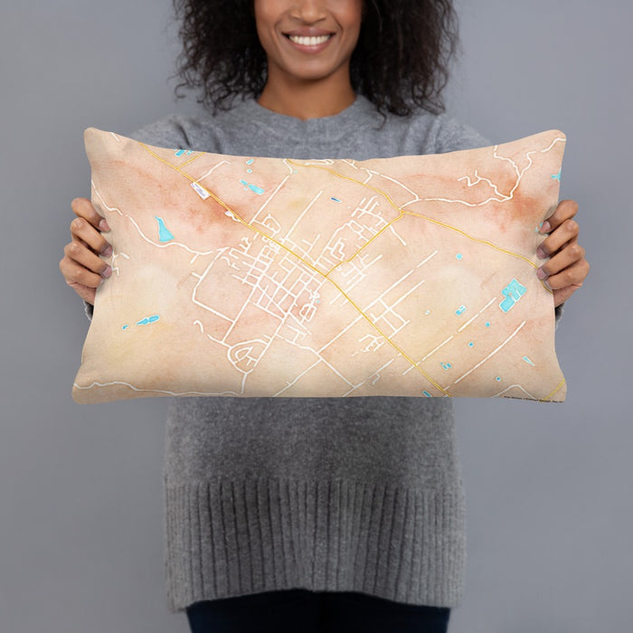 Person holding 20x12 Custom St. Helena California Map Throw Pillow in Watercolor