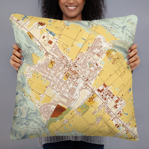 Person holding 22x22 Custom St. Helena California Map Throw Pillow in Woodblock