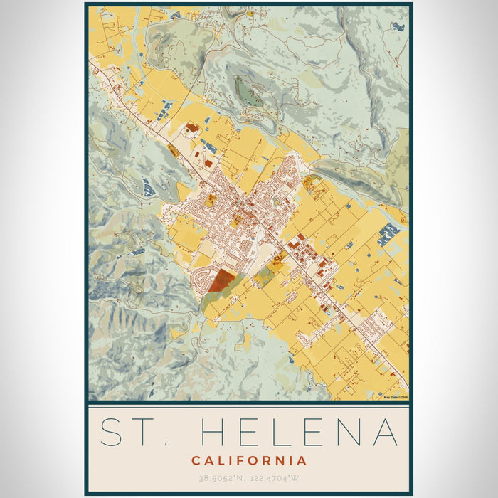 St. Helena California Map Print Portrait Orientation in Woodblock Style With Shaded Background