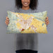 Person holding 20x12 Custom St. Helena California Map Throw Pillow in Woodblock