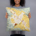 Person holding 18x18 Custom St. Helena California Map Throw Pillow in Woodblock