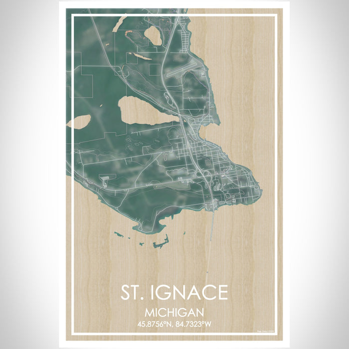 St. Ignace Michigan Map Print Portrait Orientation in Afternoon Style With Shaded Background