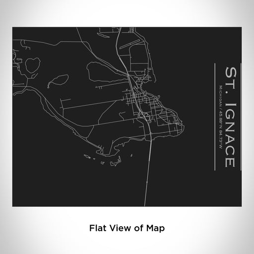 Rendered View of St. Ignace Michigan Map Engraving on 20oz Stainless Steel Insulated Bottle with Bamboo Top in Black