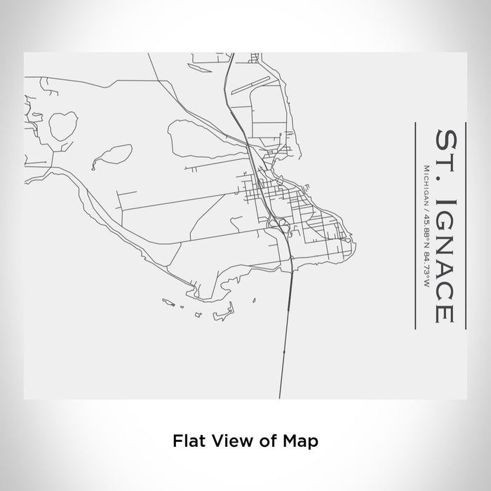 Rendered View of St. Ignace Michigan Map Engraving on 20oz Stainless Steel Insulated Bottle with Bamboo Top in White