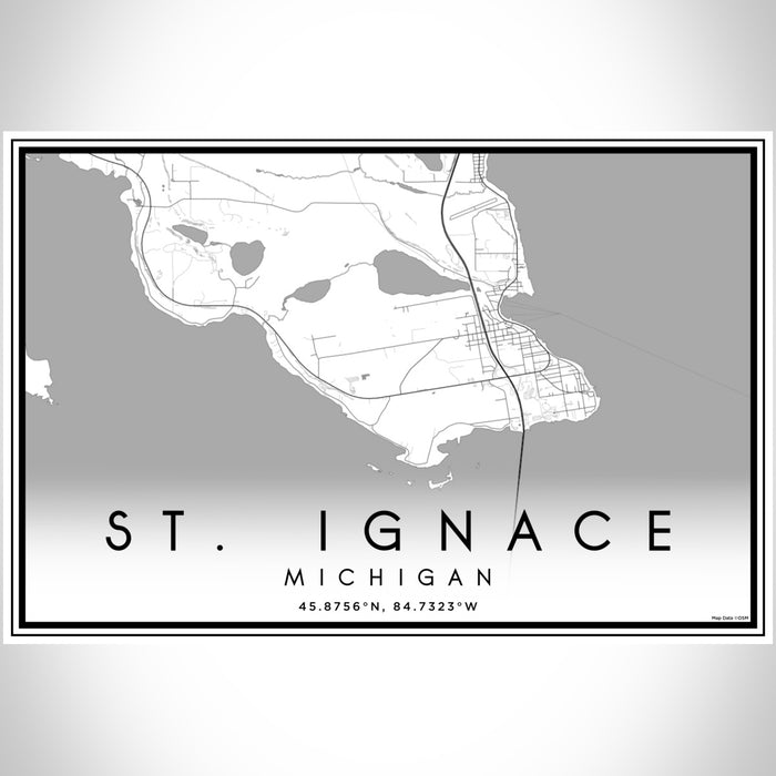 St. Ignace Michigan Map Print Landscape Orientation in Classic Style With Shaded Background