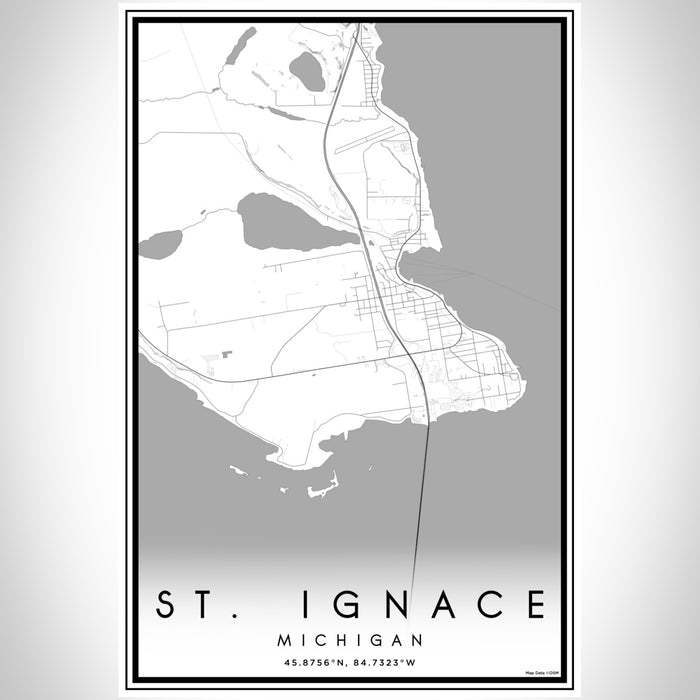 St. Ignace Michigan Map Print Portrait Orientation in Classic Style With Shaded Background
