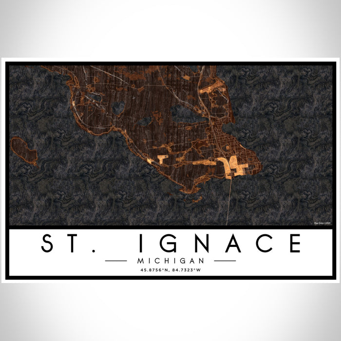 St. Ignace Michigan Map Print Landscape Orientation in Ember Style With Shaded Background