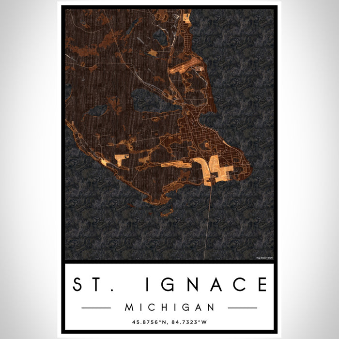 St. Ignace Michigan Map Print Portrait Orientation in Ember Style With Shaded Background