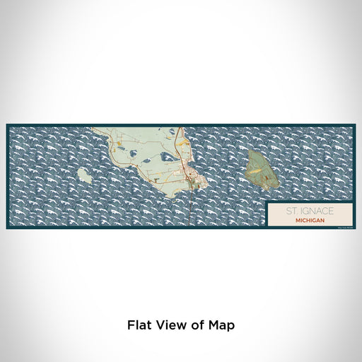 Flat View of Map Custom St. Ignace Michigan Map Enamel Mug in Woodblock