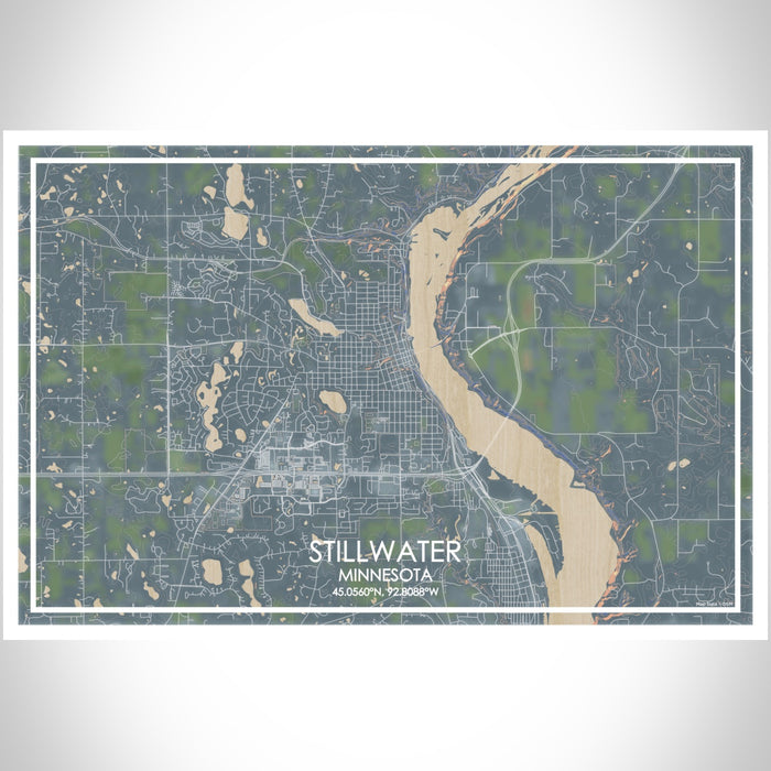 Stillwater Minnesota Map Print Landscape Orientation in Afternoon Style With Shaded Background