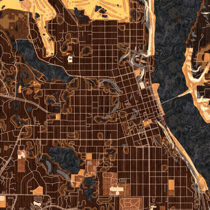Stillwater Minnesota Map Print in Ember Style Zoomed In Close Up Showing Details