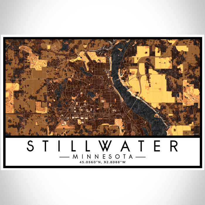 Stillwater Minnesota Map Print Landscape Orientation in Ember Style With Shaded Background