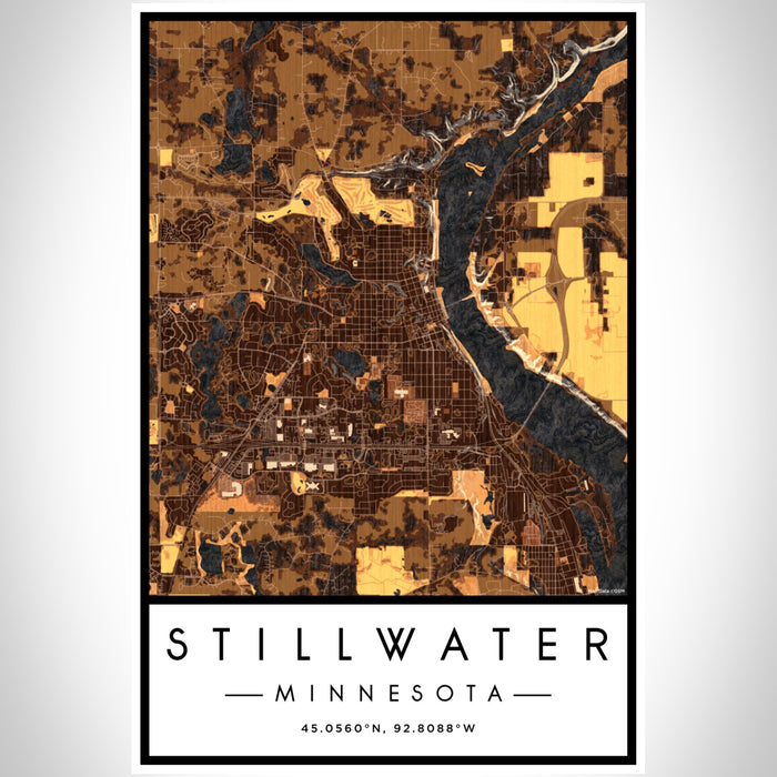 Stillwater Minnesota Map Print Portrait Orientation in Ember Style With Shaded Background