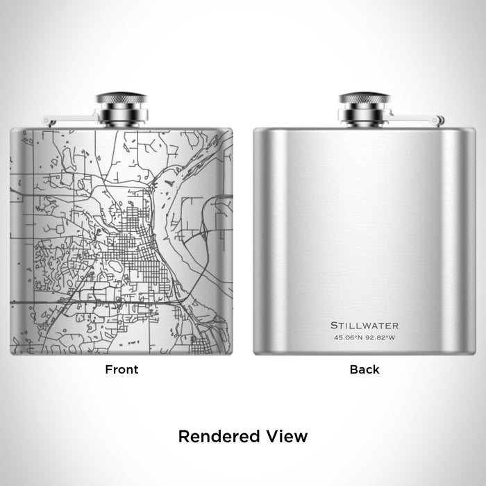 Rendered View of Stillwater Minnesota Map Engraving on 6oz Stainless Steel Flask