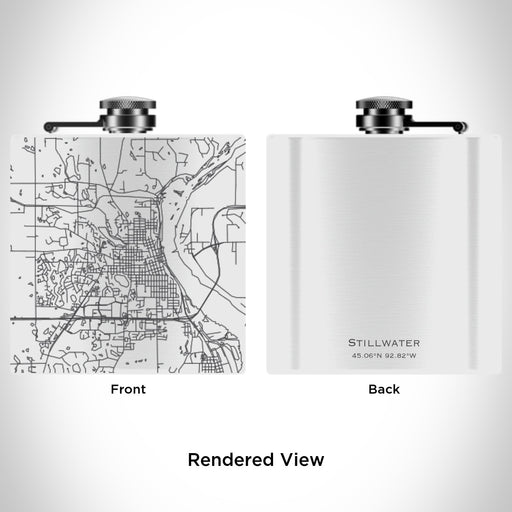 Rendered View of Stillwater Minnesota Map Engraving on 6oz Stainless Steel Flask in White