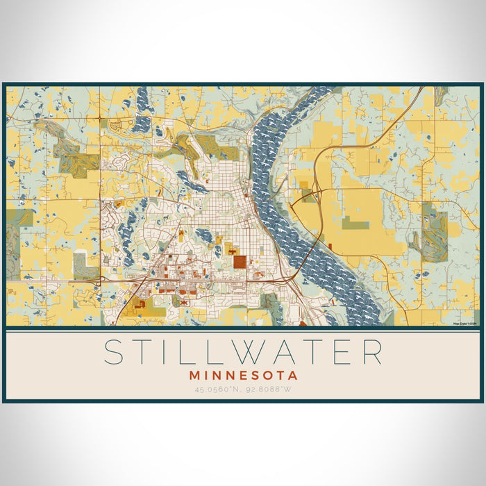 Stillwater Minnesota Map Print Landscape Orientation in Woodblock Style With Shaded Background