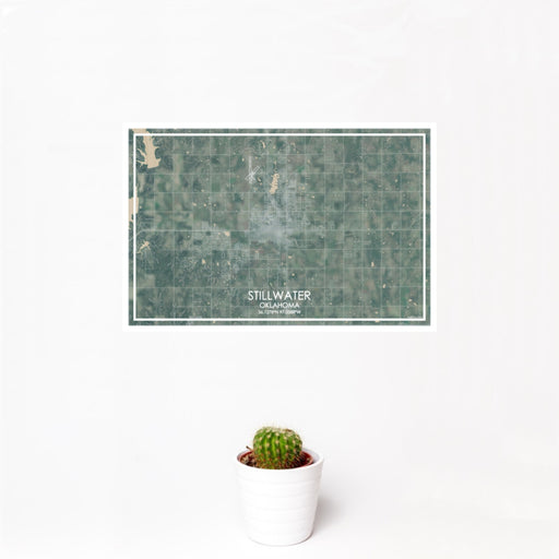 12x18 Stillwater Oklahoma Map Print Landscape Orientation in Afternoon Style With Small Cactus Plant in White Planter