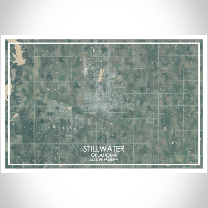 Stillwater Oklahoma Map Print Landscape Orientation in Afternoon Style With Shaded Background