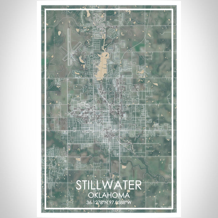 Stillwater Oklahoma Map Print Portrait Orientation in Afternoon Style With Shaded Background