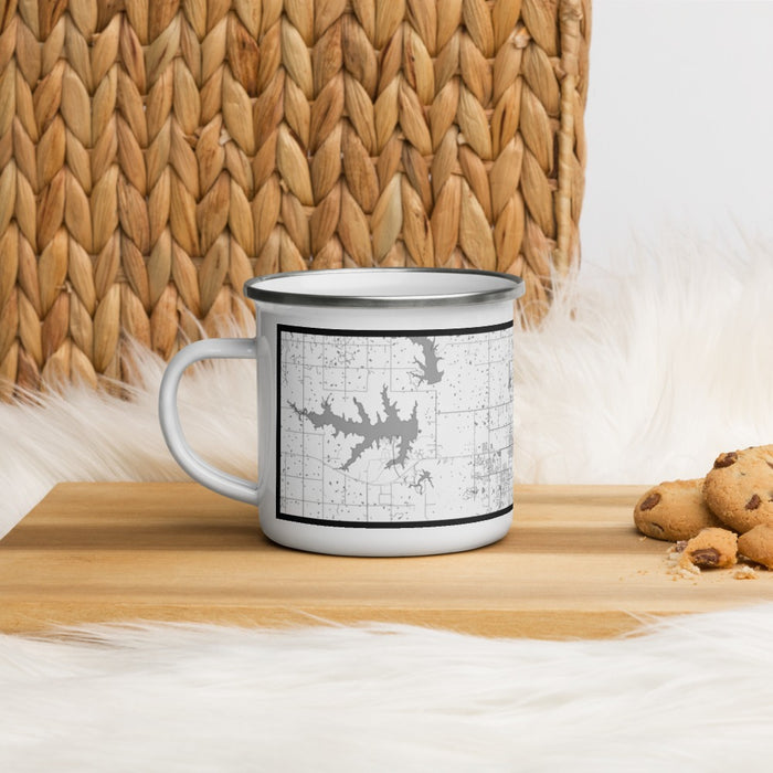 Left View Custom Stillwater Oklahoma Map Enamel Mug in Classic on Table Top
