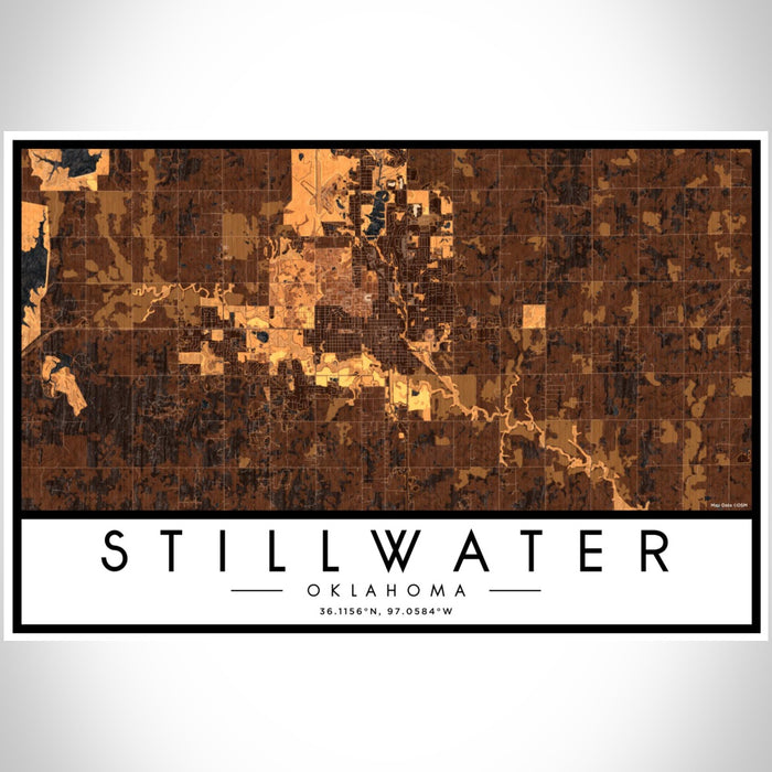 Stillwater Oklahoma Map Print Landscape Orientation in Ember Style With Shaded Background
