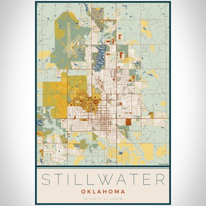 Stillwater Oklahoma Map Print Portrait Orientation in Woodblock Style With Shaded Background