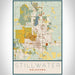 Stillwater Oklahoma Map Print Portrait Orientation in Woodblock Style With Shaded Background