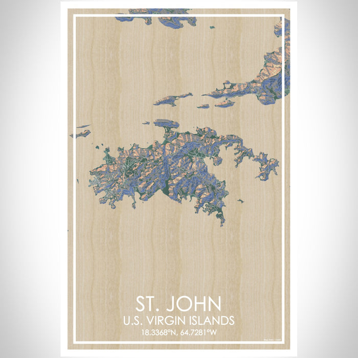 St. John U.S. Virgin Islands Map Print Portrait Orientation in Afternoon Style With Shaded Background