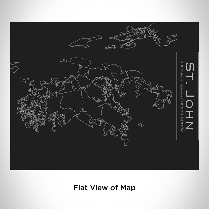 Rendered View of St. John U.S. Virgin Islands Map Engraving on 20oz Stainless Steel Insulated Bottle with Bamboo Top in Black