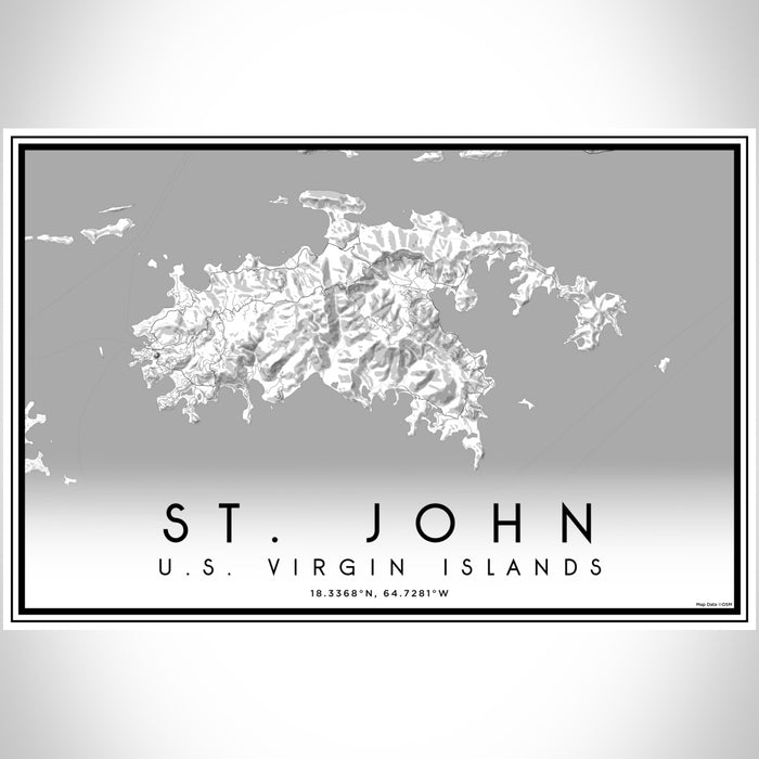 St. John U.S. Virgin Islands Map Print Landscape Orientation in Classic Style With Shaded Background