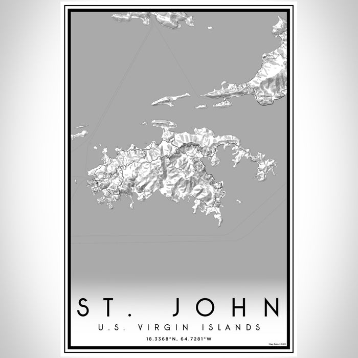 St. John U.S. Virgin Islands Map Print Portrait Orientation in Classic Style With Shaded Background