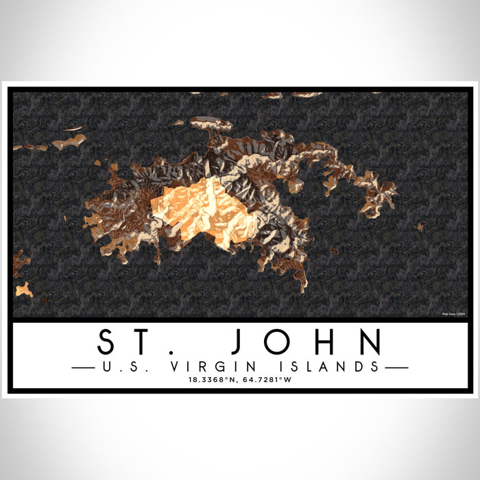St. John U.S. Virgin Islands Map Print Landscape Orientation in Ember Style With Shaded Background