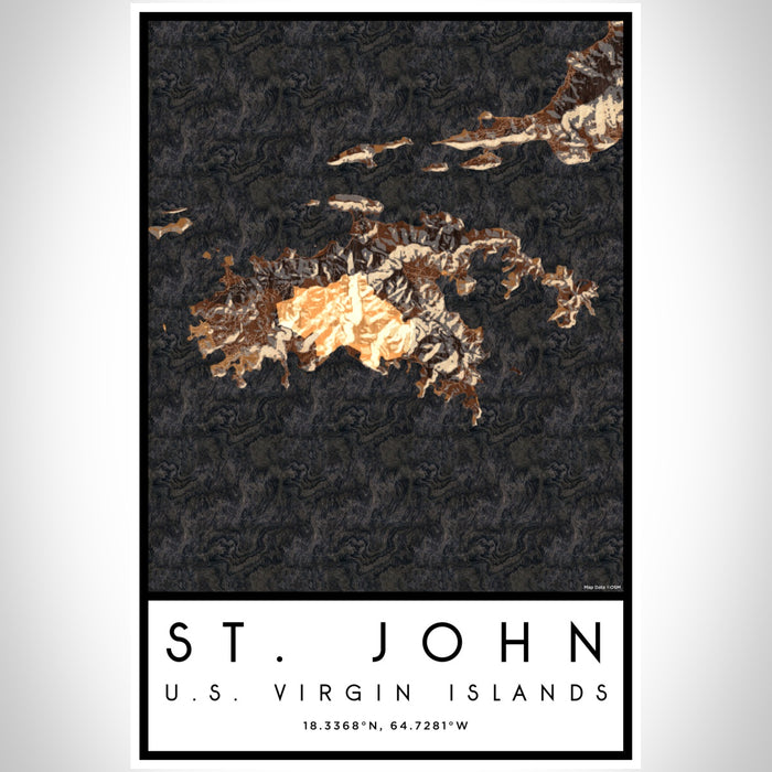 St. John U.S. Virgin Islands Map Print Portrait Orientation in Ember Style With Shaded Background